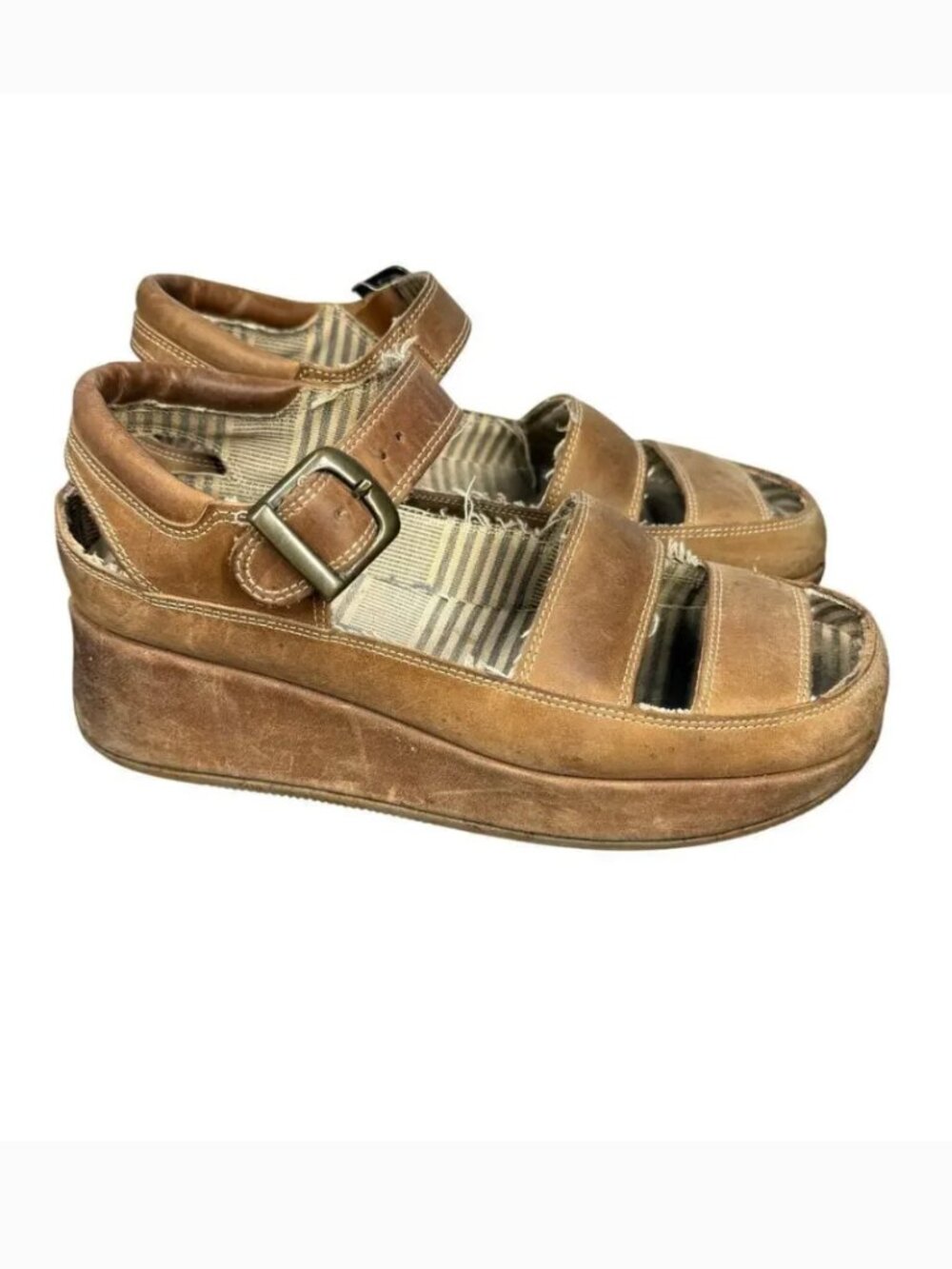 Mosquitos Y2K Chunky Platform Brown Leather Fisherman Sandals Size 8